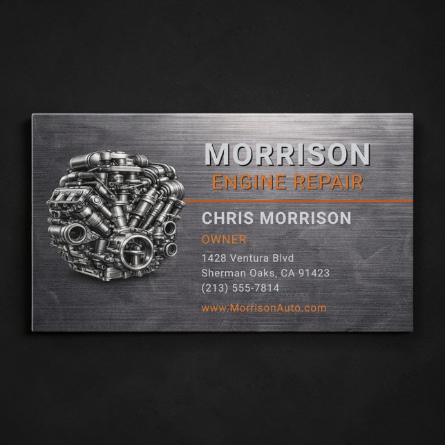 Engine Repair Auto Motor Metallic Business Card (Creator Uploaded)