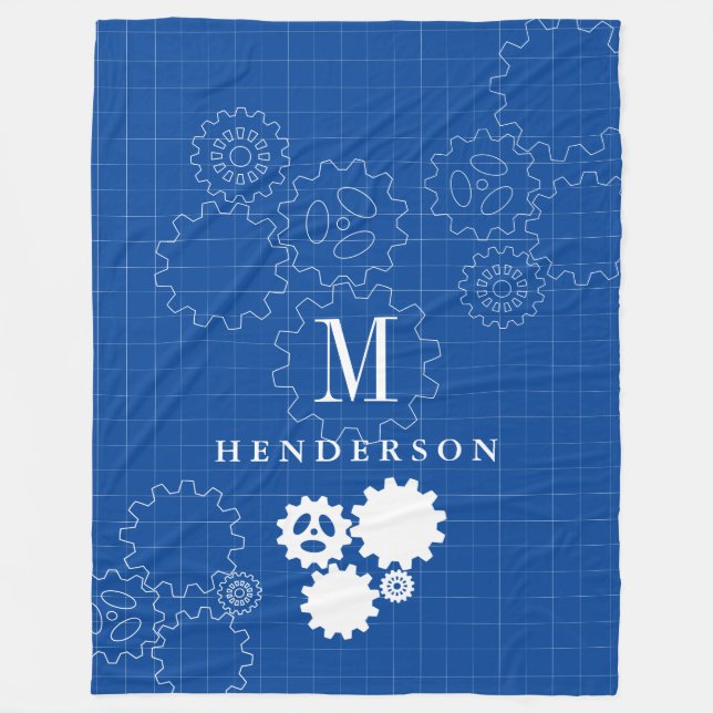 Engineer Blueprint Style Custom Monogram Adult Fleece Blanket (Front)