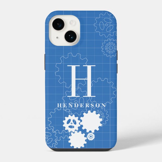 Engineer Blueprint Style Custom Monogram | Name iPhone Case (Back)