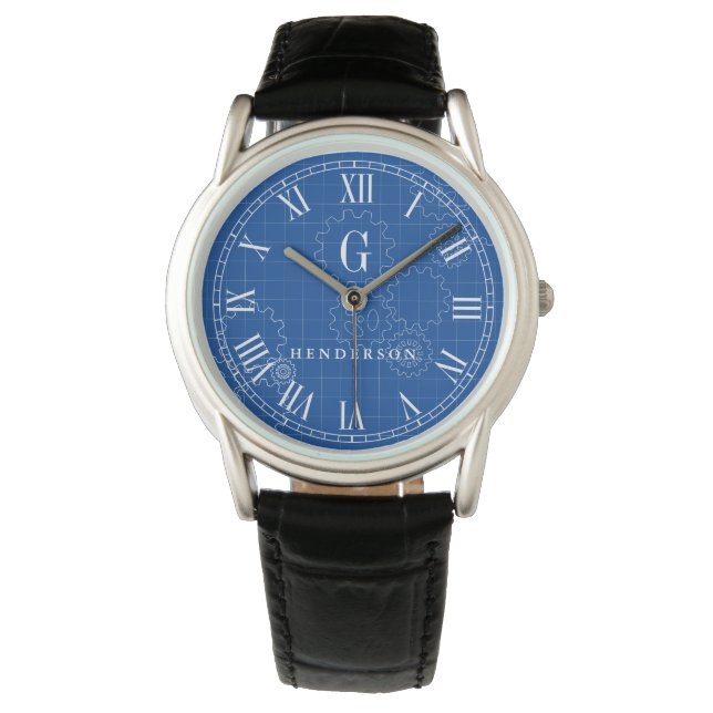 Engineer Blueprint Style Custom Monogram | Name Watch (Front)