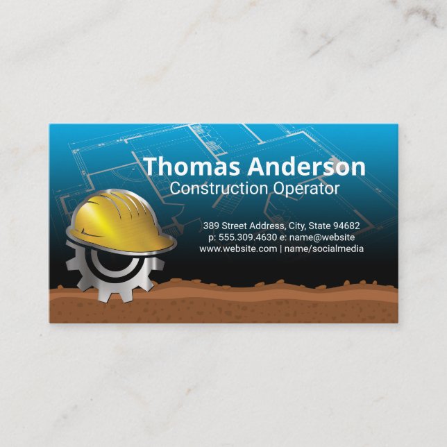 Engineer Builder | Architect Blueprint Business Card (Front)