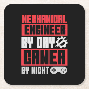 Engineer By Day Gamer By Night Square Paper Coaster