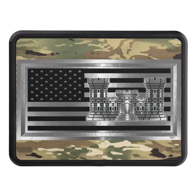 Engineer Castle Camo USA FLAG Trailer Hitch Cover (Front)