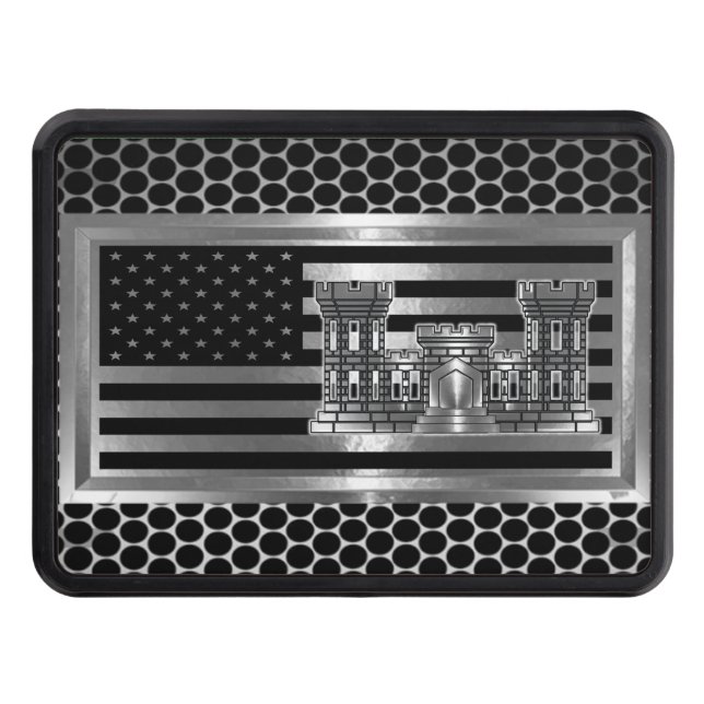 Engineer Castle Steel Plate USA FLAG Trailer Hitch Cover (Front)