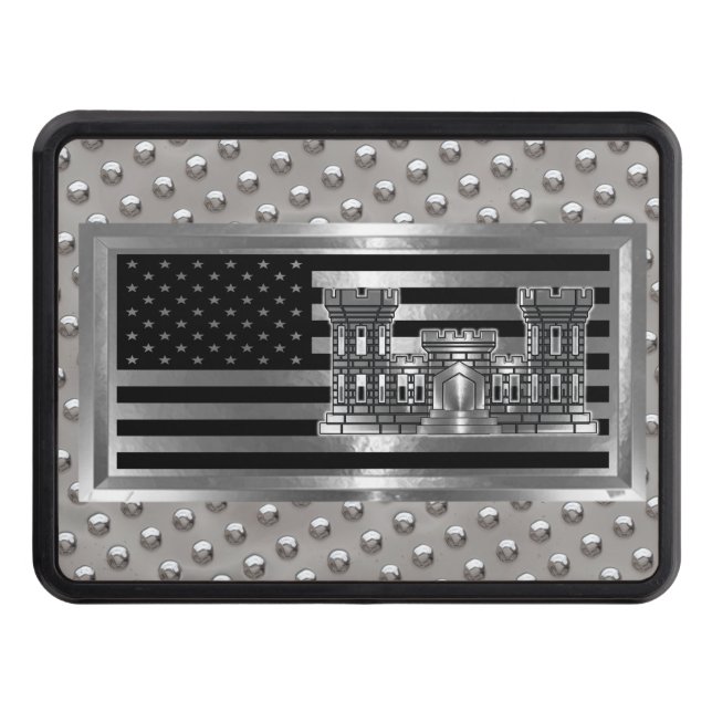 Engineer Castle Steel Rivets USA FLAG  Trailer Hitch Cover (Front)