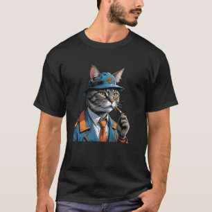 Engineer Cat with Cigarette in Mouth Funny Kitten T-Shirt