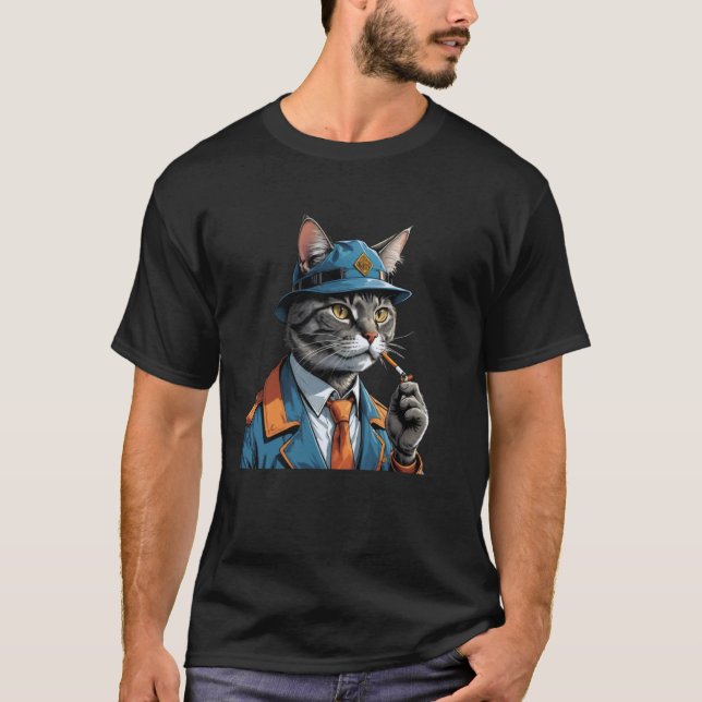 Engineer Cat with Cigarette in Mouth Funny Kitten  T-Shirt (Front)