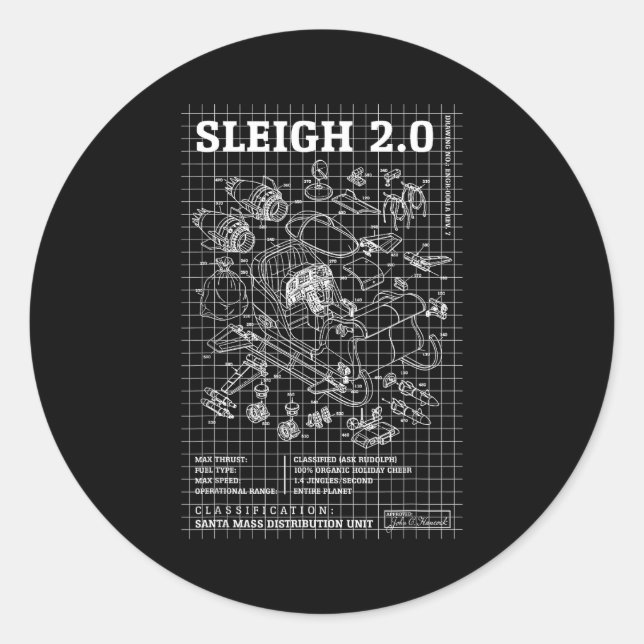 Engineer Christmas Funny Santa Rocket Sleigh Bluep Classic Round Sticker (Front)