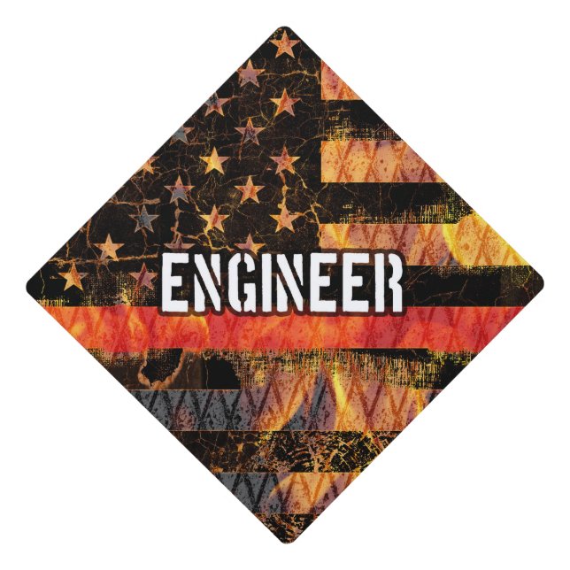 Engineer Firefighter Flag Graduation Cap Topper (Front)