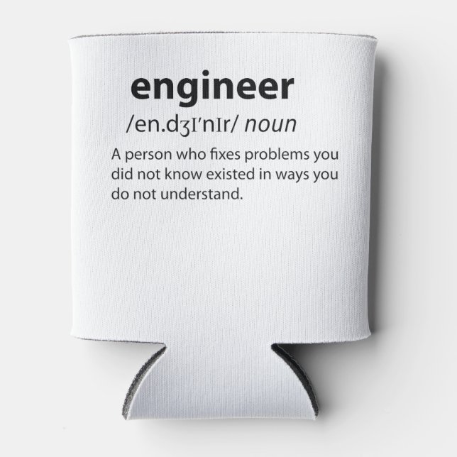 Engineer Funny Dictionary Definition Can Cooler (Front)