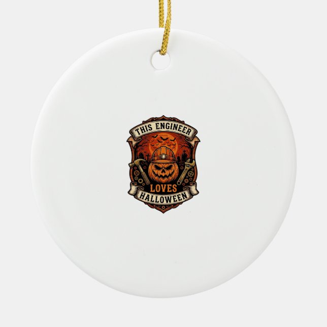 Engineer Loves Halloween Pumpkin Hard Hat Hammer W Ceramic Ornament (Front)