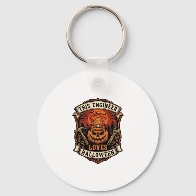 Engineer Loves Halloween Pumpkin Hard Hat Hammer W Keychain (Front)