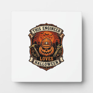 Engineer Loves Halloween Pumpkin Hard Hat Hammer W Plaque