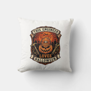Engineer Loves Halloween Pumpkin Hard Hat Hammer W Throw Pillow