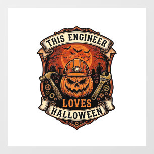 Engineer Loves Halloween Pumpkin Hard Hat Hammer W Window Cling