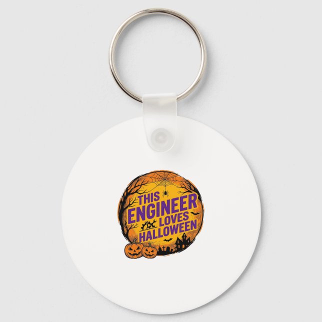 Engineer Loves Halloween Vintage Pumpkin Design_1 Keychain (Front)