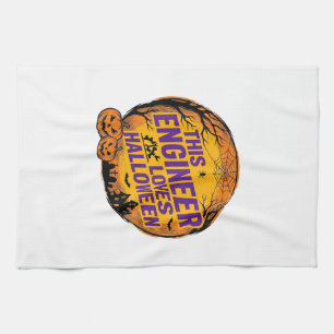 Engineer Loves Halloween Vintage Pumpkin Design_1 Kitchen Towel