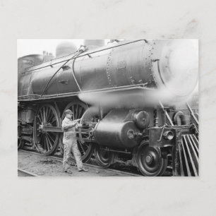 Engineer Oiling Locomotive, 1904 Postcard