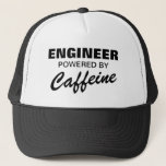 Engineer powered by caffeine funny trucker hat<br><div class="desc">Engineer powered by caffeine trucker hat. Funny cap for coffee lover,  addict,  boss,  co worker,  husband,  dad,  brother,  grandpa,  employee,  staff,  personnel etc. Office humour for men and women on the job. Customizable quote for other occupations and professions. Custom headwear Birthday gift idea. Typography template design.</div>