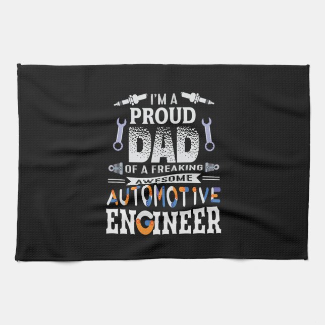 Engineer Proud Dad Of An Automotive Engineer Kitchen Towel (Horizontal)