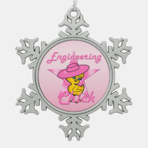 Engineering Chick #8 Snowflake Pewter Christmas Ornament