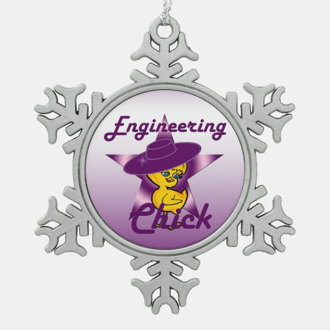 Engineering Chick #9 Snowflake Pewter Christmas Ornament (Front)