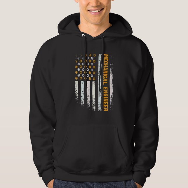 Engineering Gear Cog USA Flag  Mechanical Engineer Hoodie (Front)