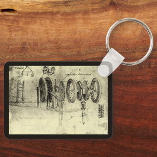 Engineering Sketch of a Wheel by Leonardo da Vinci Keychain