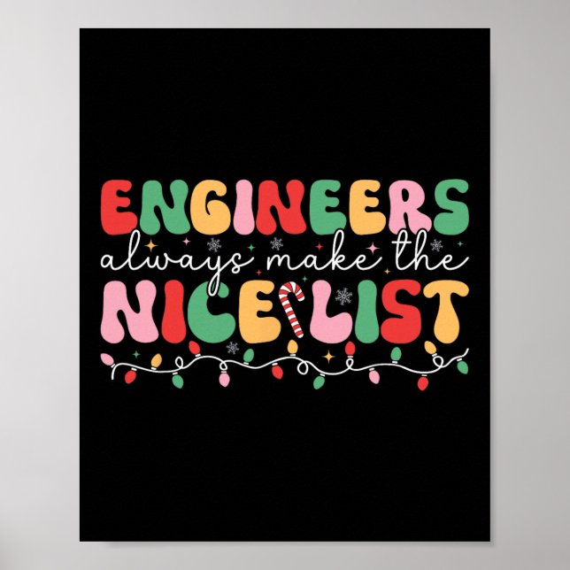 Engineers Always Make The Nice List Retro Engineer Poster (Front)