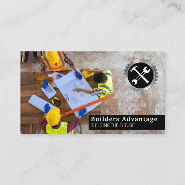 Engineers and Architects Looking at Blueprints Business Card (Front)