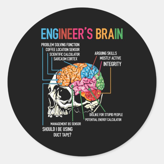 Engineer's Brain Funny Engineering Games Process Classic Round Sticker (Front)