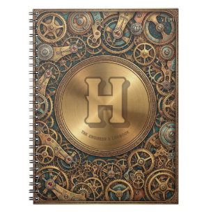 Engineer's Log Steampunk Clockwork Gears Monogram  Notebook