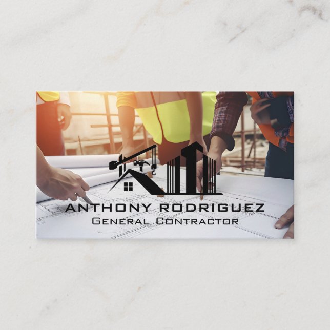Engineers Looking at Blueprints | Construction Business Card (Front)