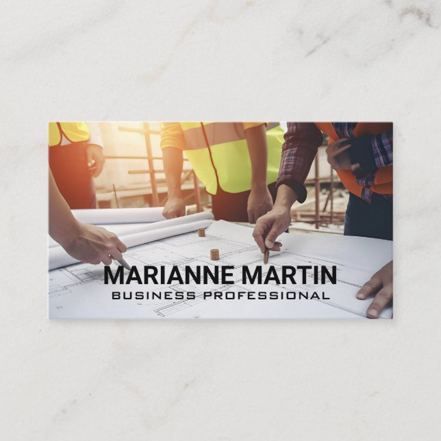 Engineers Looking Over Blueprints Business Card (Front)