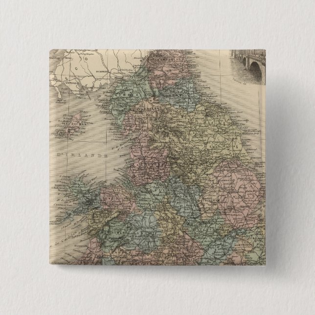 England 3 2 inch square button (Front)