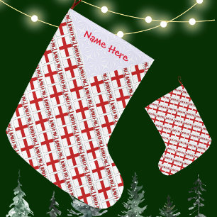 England and English Flag Tiled Red Personalization Large Christmas Stocking