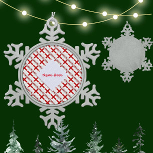 England and English Flag Tiled Red Personalization Snowflake Pewter Christmas Ornament