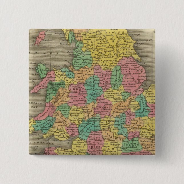 England And Wales 2 Inch Square Button (Front)