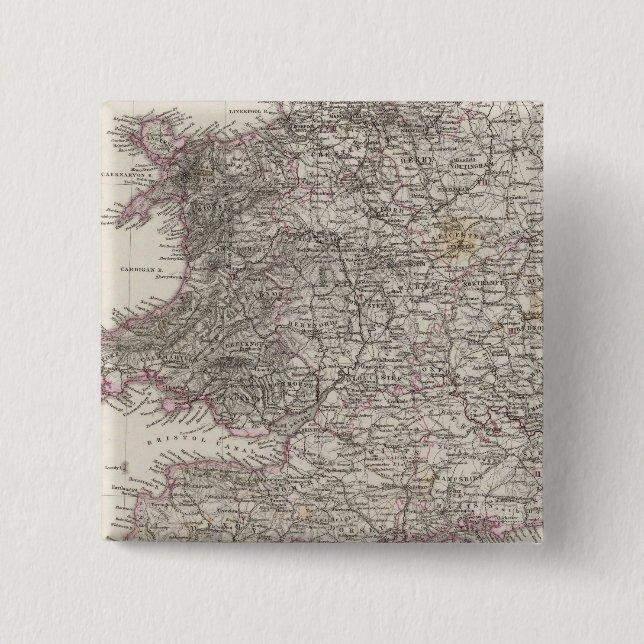 England Atlas Map 2 Inch Square Button (Front)