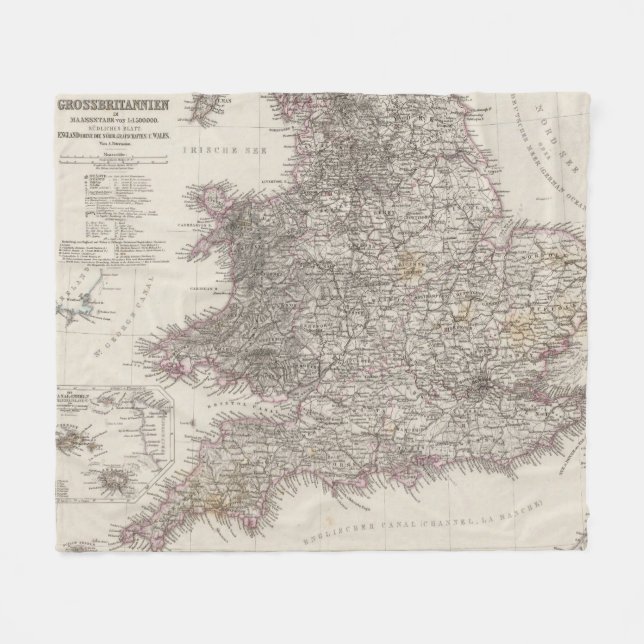 England Atlas Map Fleece Blanket (Front (Horizontal))