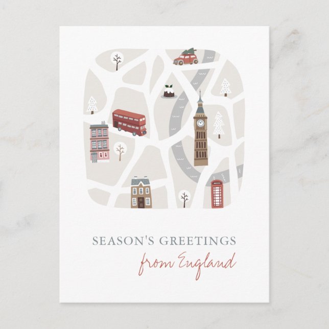 England British Seasons Greetings Holiday Postcard (Front)