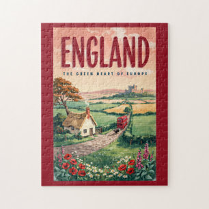 England Countryside Illustration Travel Art Retro Jigsaw Puzzle