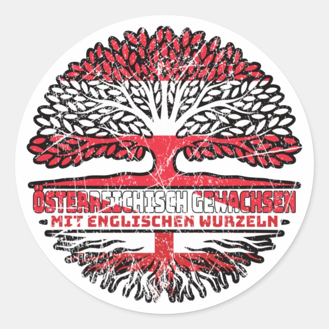 England Englisch Österreichisch Österreich Baum Classic Round Sticker (Front)