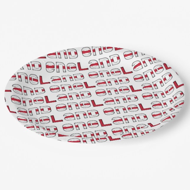 England English Flag Colours Typography Pattern Paper Plate (Angled)