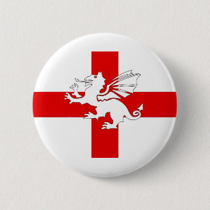 England Flag and Dragon 2 Inch Round Button