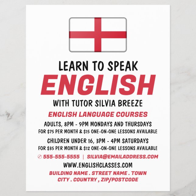 England Flag, English Language Course Advertising Flyer (Front)