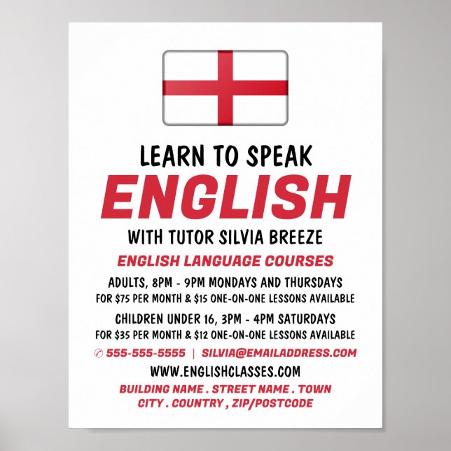 England Flag, English Language Course Advertising Poster (Front)