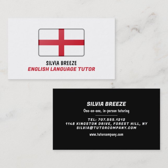 England Flag, English Language Tutor, Teacher Business Card (Front/Back)