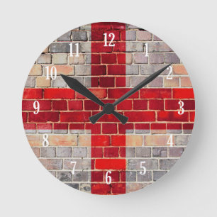 England flag on a brick wall round clock