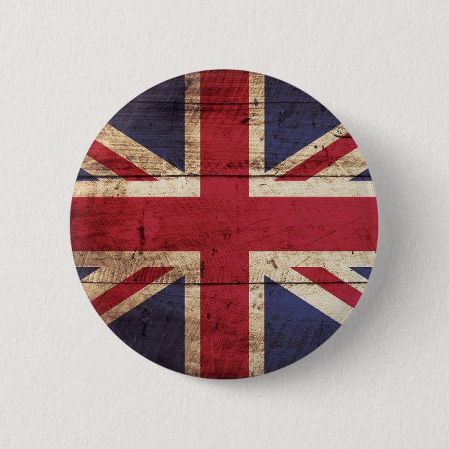 England Flag on Old Wood Grain 2 Inch Round Button (Front)
